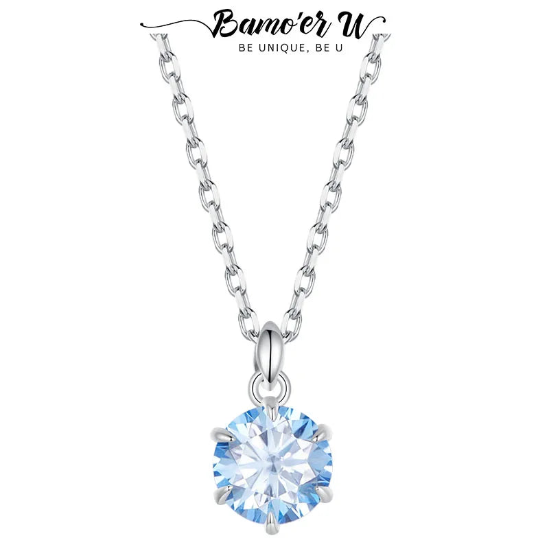 MaisonVerde® Bamoer U 1CT Light Blue Moissanite Necklace – 925 Sterling Silver Diamond-Tested Pendant with Gift Box | Elegant Jewelry for Her