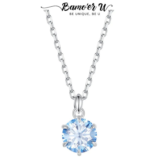 MaisonVerde® Bamoer U 1CT Light Blue Moissanite Necklace – 925 Sterling Silver Diamond-Tested Pendant with Gift Box | Elegant Jewelry for Her