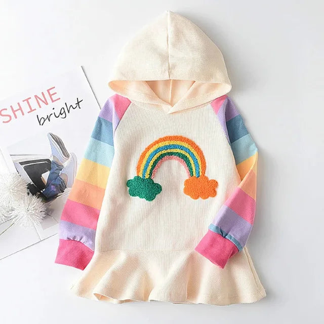 Melario Girls’ Rainbow Striped Dress – Long Sleeve Princess Dress for Autumn & Winter | Maison Verde (Ages 2–6)