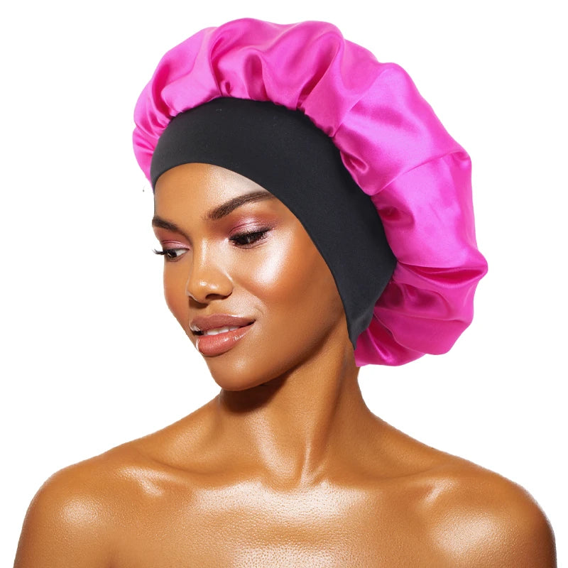 MaisonVerde® Unisex Satin Hair Bonnet – Wide-Brim Night Sleeping & Bathing Cap | Elastic Band Head Wrap for Hair Care & Protection