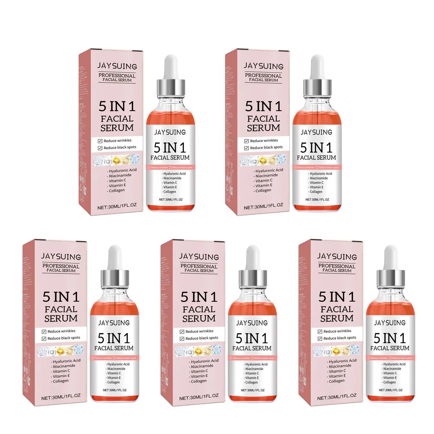 MaisonVerde® 5-in-1 Facial Serum – Hyaluronic Acid + Vitamin C + Niacinamide | Deep Hydration, Pore Care, Fine Line Reduction, Brightening, Firming