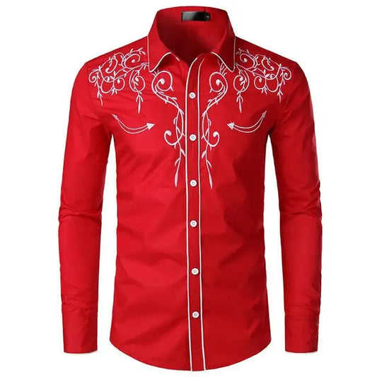 MaisonVerde® Men's Western Embroidered Denim Shirt – Casual Oversized Fit with Chinese-Inspired Detailing | Large Size Fashion Shirt