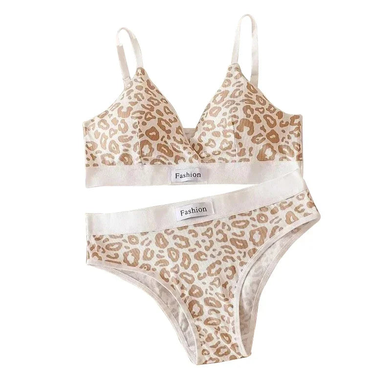 MaisonVerde® Leopard Print Seamless Bra & Brief Set – Wireless Summer Lingerie with Adjustable Straps | Sexy Traceless Comfort