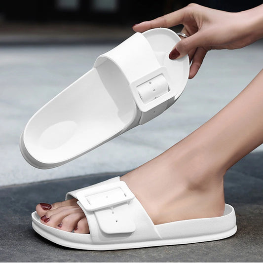 Shevalues® Women’s Summer EVA Slides – Adjustable Buckle Non-Slip Flat Sandals | Lightweight Indoor & Outdoor Beach Slippers