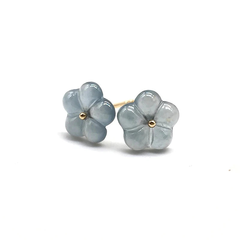 MaisonVerde® Ice Seed Chalcedony Flower Stud Earrings – Light Luxury Natural Stone Jewelry | Silver-Plated Petite Floral Charm for Women