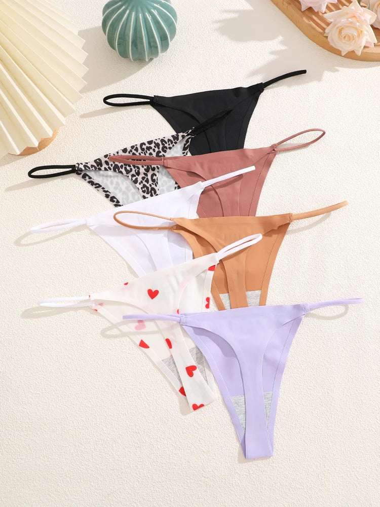 MaisonVerde® FINETOO 7-Pack Seamless Ice Silk Thongs – Low-Rise G-Strings in Leopard & Solid Prints | Stretchy, Breathable Women’s Underwear