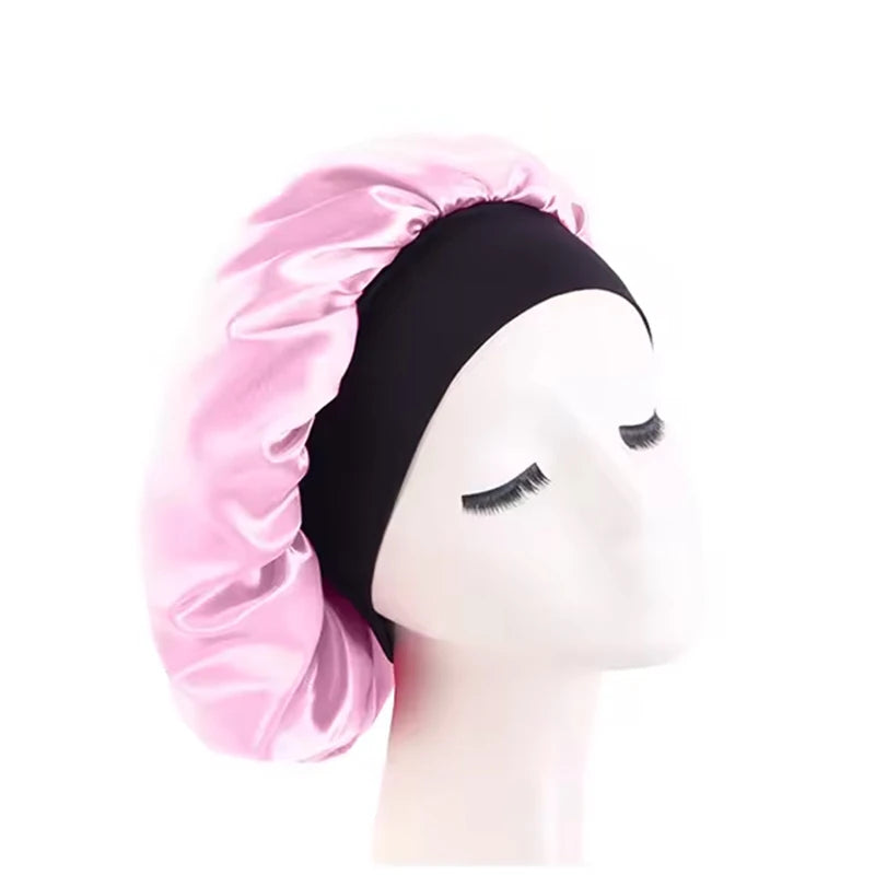 MaisonVerde® Unisex Satin Hair Bonnet – Wide-Brim Night Sleeping & Bathing Cap | Elastic Band Head Wrap for Hair Care & Protection