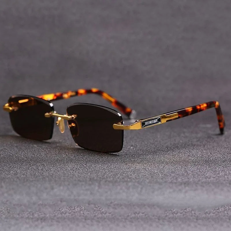 MaisonVerde® Square Rimless Sunglasses – Dark Green Crystal Lens | UV400 Retro Shades for Men & Women