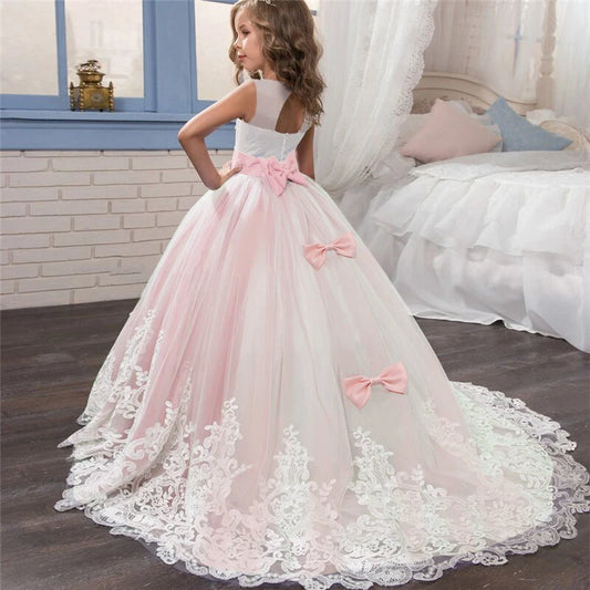 MaisonVerde® Fancy Flower Long Prom Gown – Girls’ Formal Party & Bridesmaid Dress (6–14 Years)