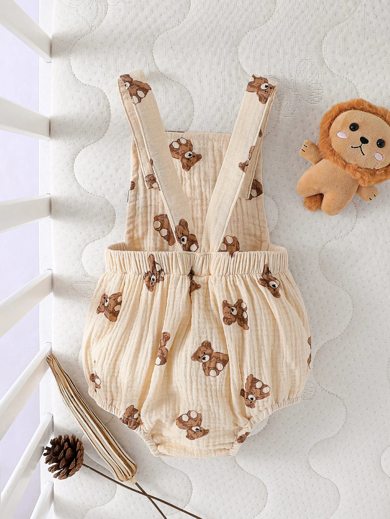 MaisonVerde® Baby Girl Sleeveless Bear Romper – Summer Cotton Jumpsuit for 0–12 Months | Soft Daily Outfit for Newborns & Infants