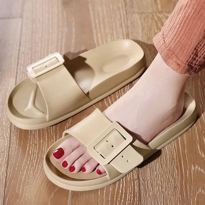 Shevalues® Women’s Summer EVA Slides – Adjustable Buckle Non-Slip Flat Sandals | Lightweight Indoor & Outdoor Beach Slippers