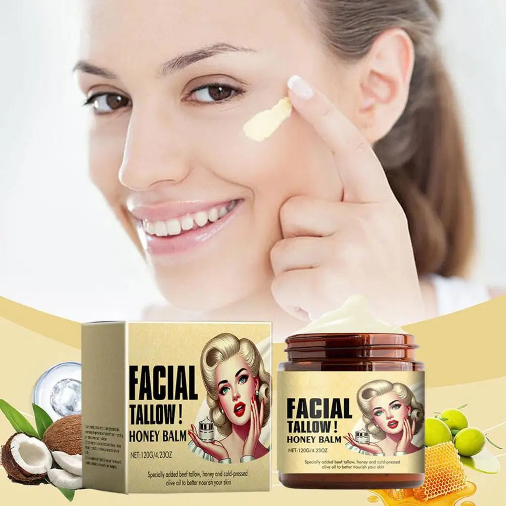 Whipped Beef Tallow And Honey Balm Moisturizing Beef Tallow Face Cream Body Lotion Grass Fed Grass Finished Face Cream Care 120g/25g
