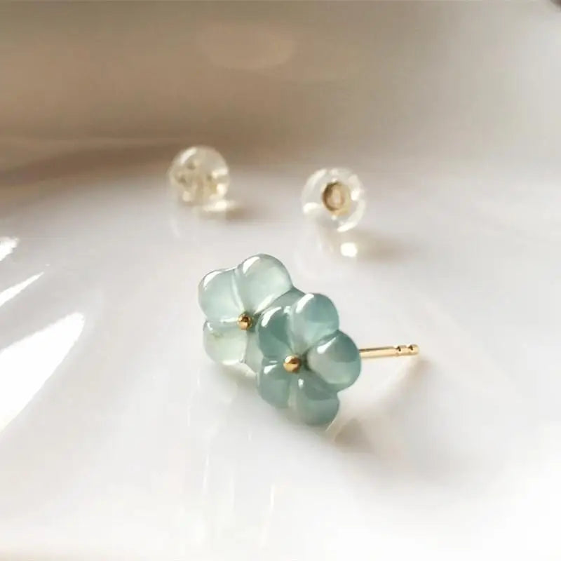 MaisonVerde® Ice Seed Chalcedony Flower Stud Earrings – Light Luxury Natural Stone Jewelry | Silver-Plated Petite Floral Charm for Women