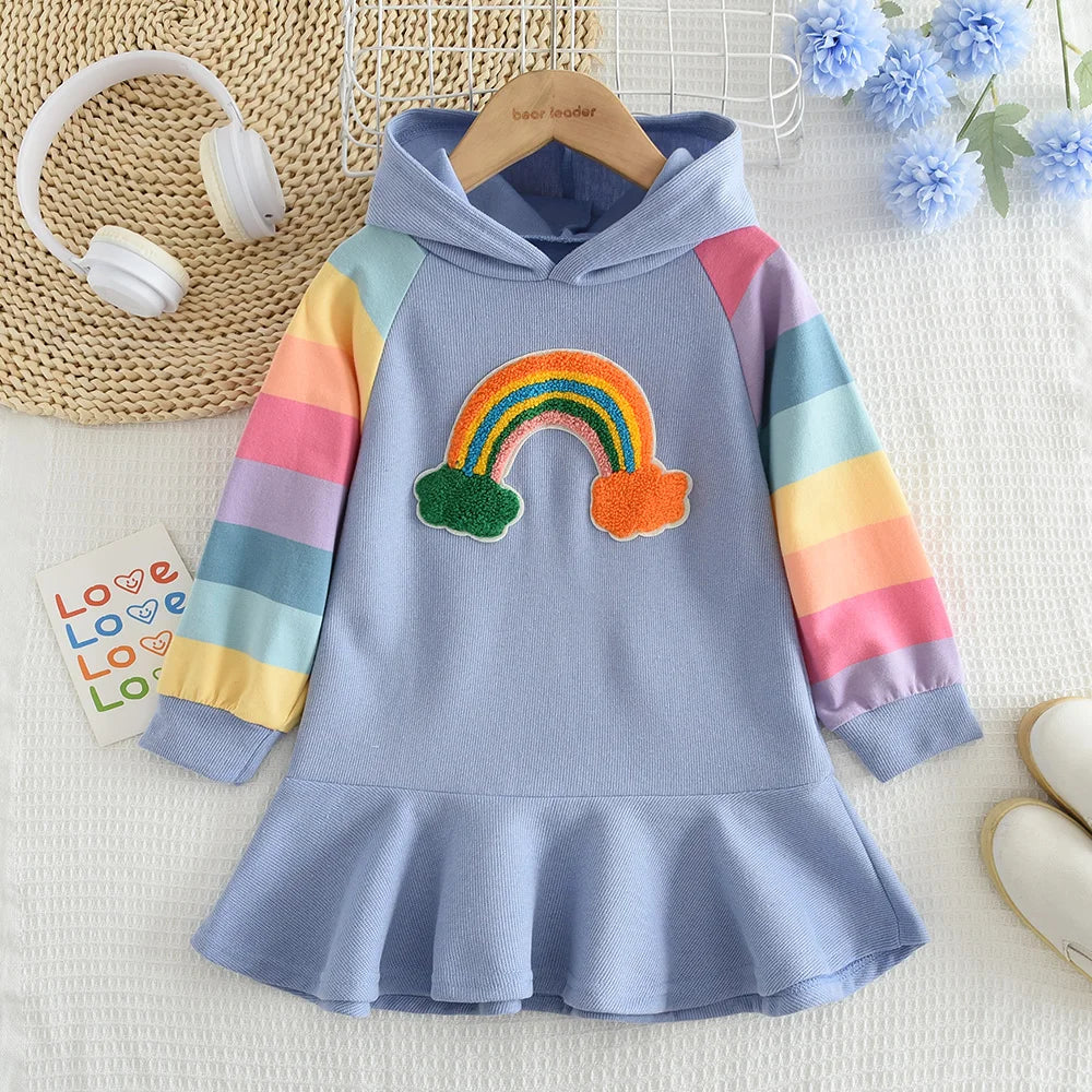 Melario Girls’ Rainbow Striped Dress – Long Sleeve Princess Dress for Autumn & Winter | Maison Verde (Ages 2–6)