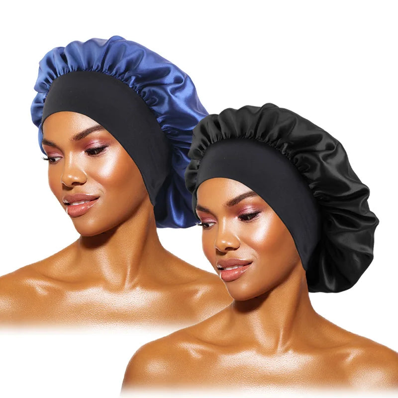MaisonVerde® Unisex Satin Hair Bonnet – Wide-Brim Night Sleeping & Bathing Cap | Elastic Band Head Wrap for Hair Care & Protection