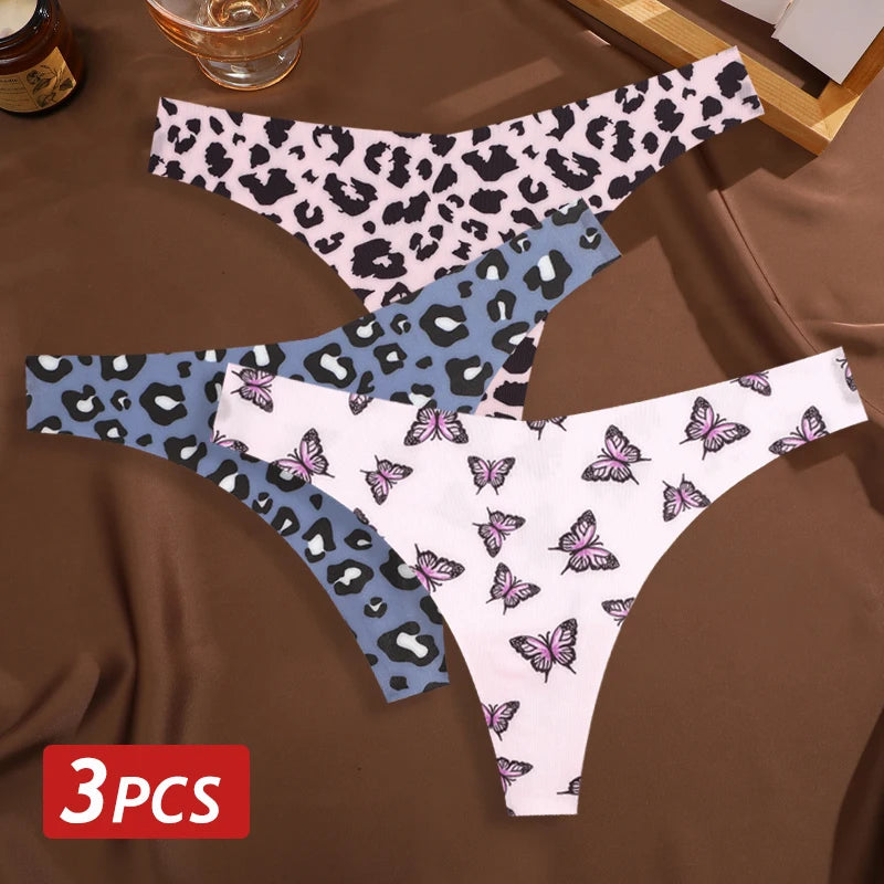 MaisonVerde® 3-Pack Ice Silk G-String Panties – Seamless Low-Rise Thongs for Women | Leopard & Butterfly Print Breathable Lingerie