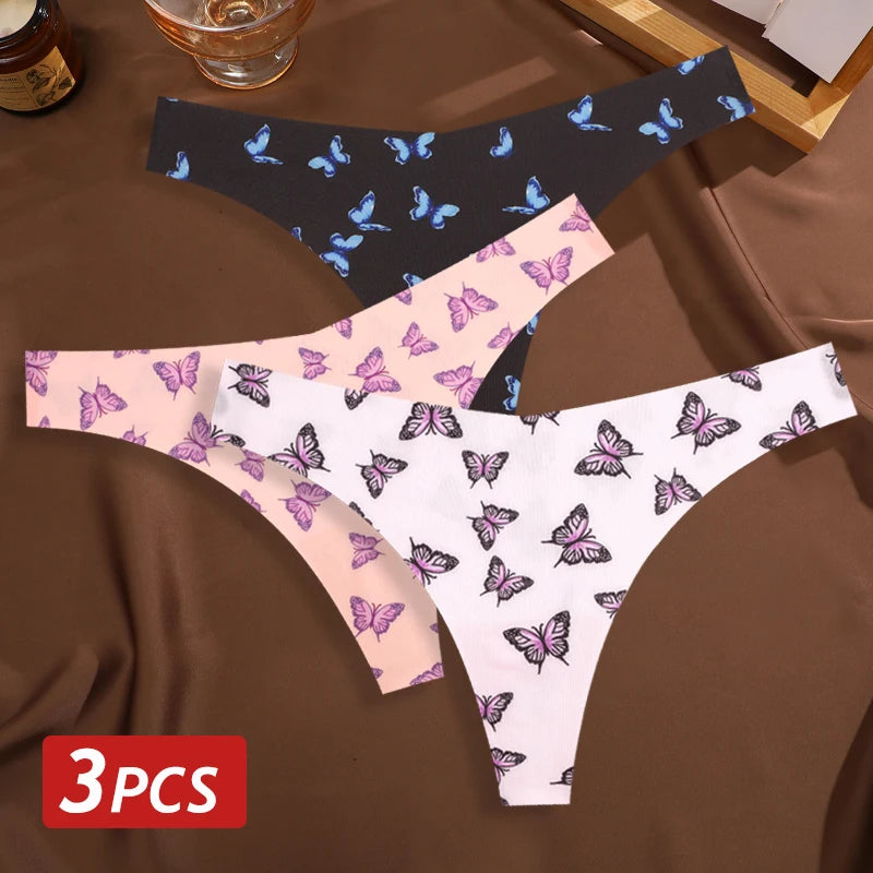 MaisonVerde® 3-Pack Ice Silk G-String Panties – Seamless Low-Rise Thongs for Women | Leopard & Butterfly Print Breathable Lingerie