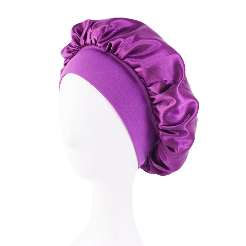 MaisonVerde® Unisex Satin Hair Bonnet – Wide-Brim Night Sleeping & Bathing Cap | Elastic Band Head Wrap for Hair Care & Protection