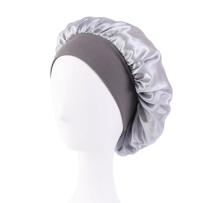 MaisonVerde® Unisex Satin Hair Bonnet – Wide-Brim Night Sleeping & Bathing Cap | Elastic Band Head Wrap for Hair Care & Protection