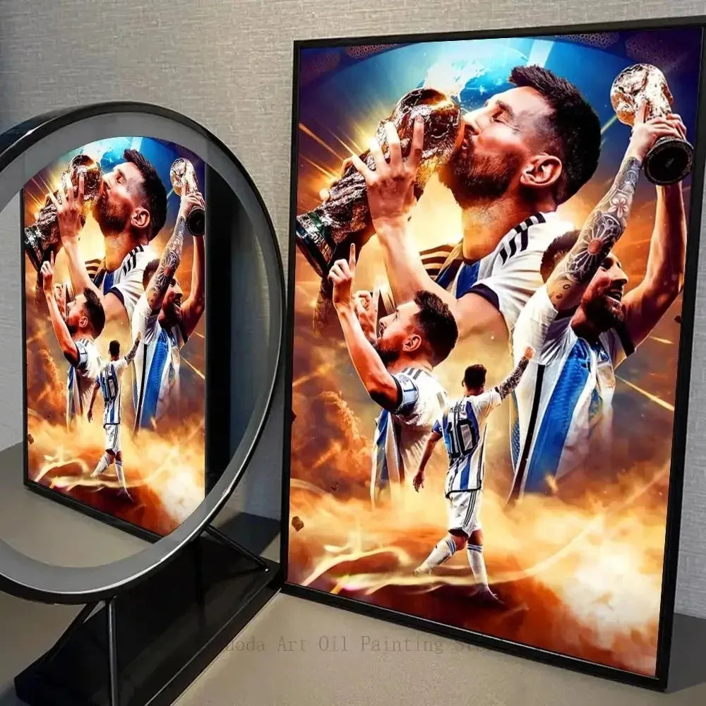 Football Star Canvas Poster – Messi Wall Art Self‑Adhesive Waterproof Print for Home, Bar & Café Decor