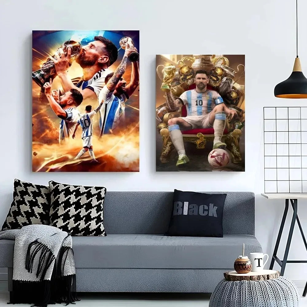 Football Star Canvas Poster – Messi Wall Art Self‑Adhesive Waterproof Print for Home, Bar & Café Decor