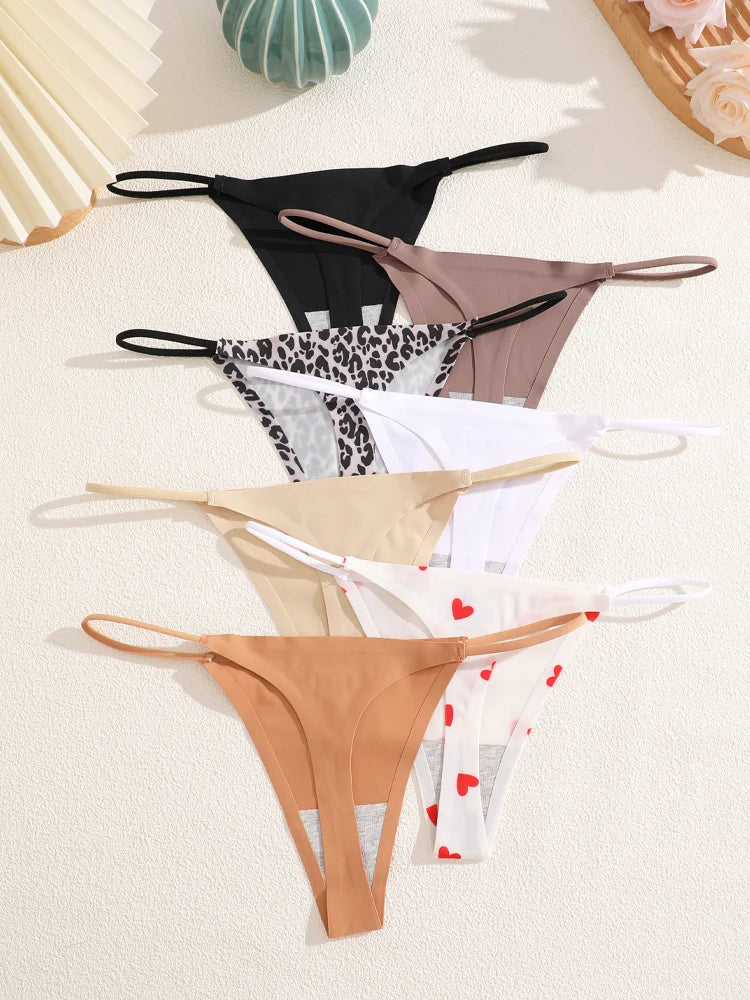 MaisonVerde® FINETOO 7-Pack Seamless Ice Silk Thongs – Low-Rise G-Strings in Leopard & Solid Prints | Stretchy, Breathable Women’s Underwear