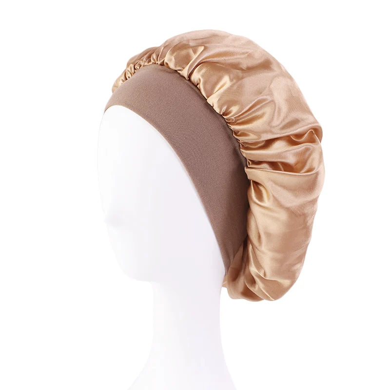 MaisonVerde® Unisex Satin Hair Bonnet – Wide-Brim Night Sleeping & Bathing Cap | Elastic Band Head Wrap for Hair Care & Protection