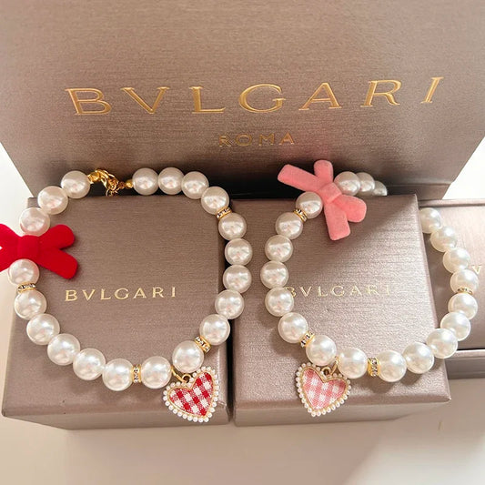 MaisonVerde® MPK Vintage Pearl & Crystal Pendant Cat Collar – Elegant Pet Jewelry Accessory