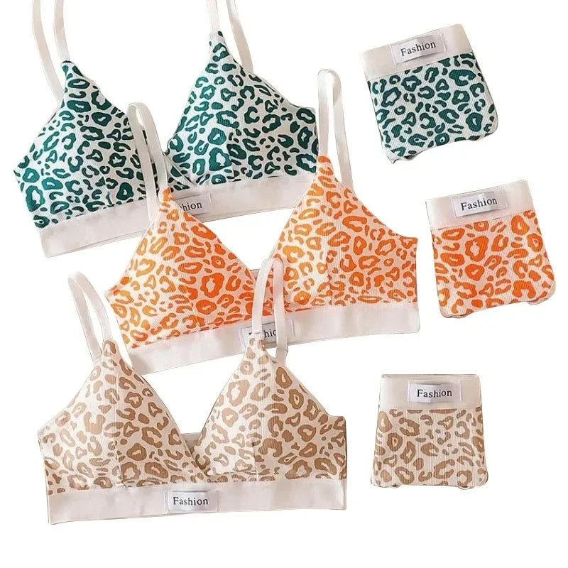 MaisonVerde® Leopard Print Seamless Bra & Brief Set – Wireless Summer Lingerie with Adjustable Straps | Sexy Traceless Comfort