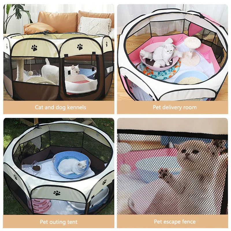 Foldable Pet Playpen & Nest – Octagonal Cat & Dog Tent for Indoor/Outdoor Use