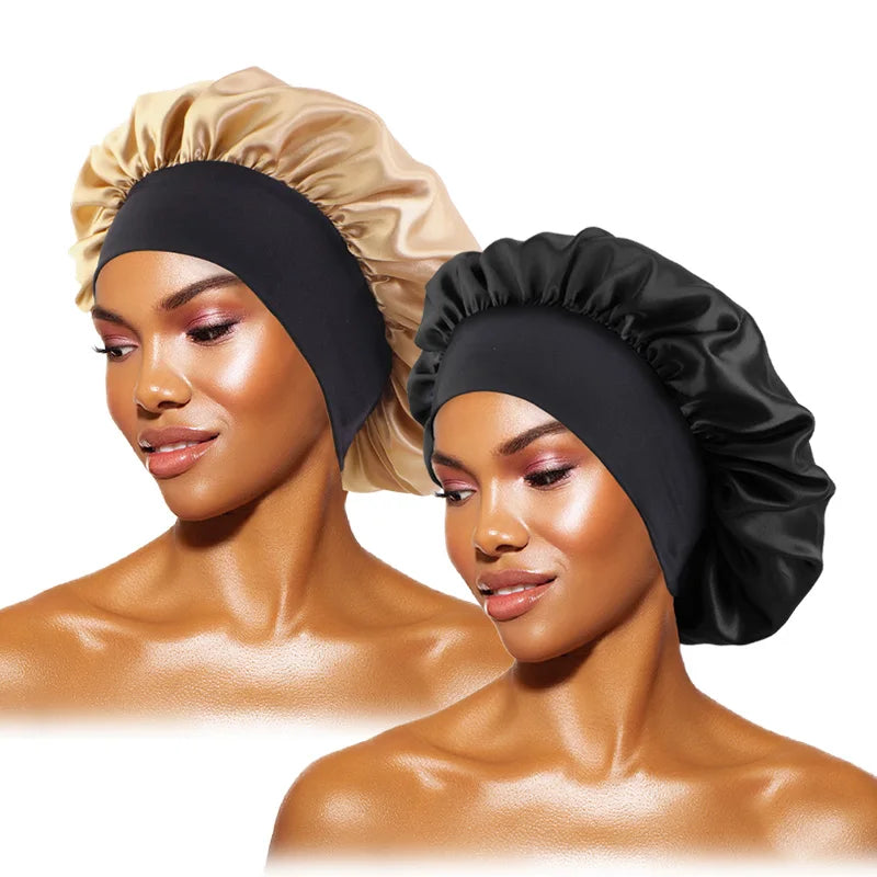 MaisonVerde® Unisex Satin Hair Bonnet – Wide-Brim Night Sleeping & Bathing Cap | Elastic Band Head Wrap for Hair Care & Protection