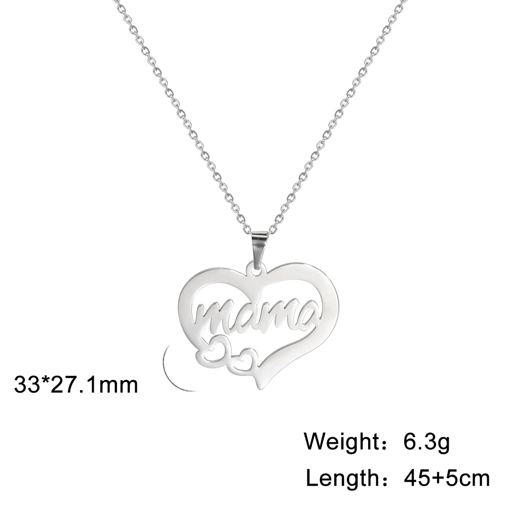 MaisonVerde® "Mama" Heart Pendant Necklace – Stainless Steel Love Letter Jewelry Gift for Women | Elegant Mother’s Day Necklace