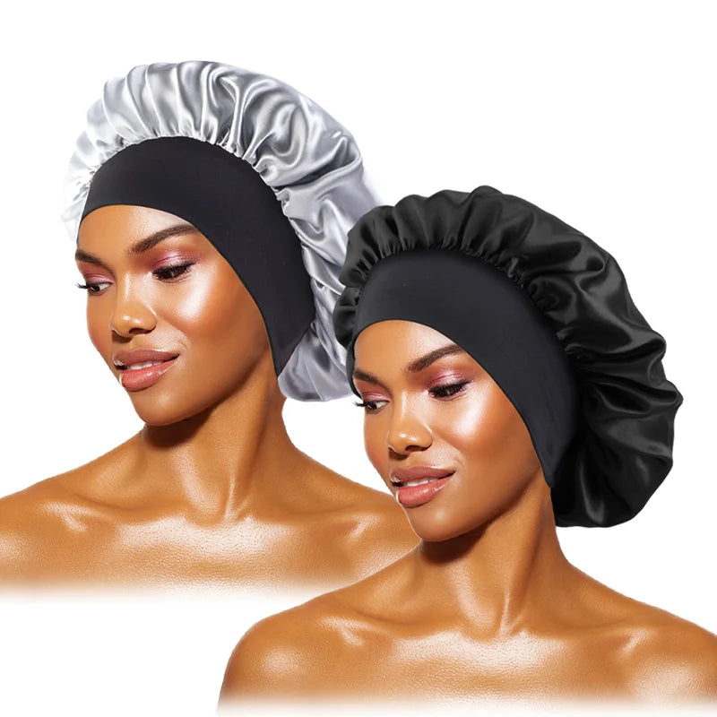 MaisonVerde® Unisex Satin Hair Bonnet – Wide-Brim Night Sleeping & Bathing Cap | Elastic Band Head Wrap for Hair Care & Protection