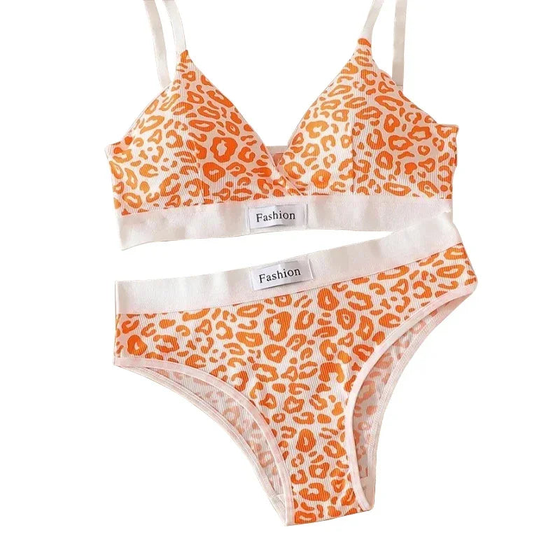 MaisonVerde® Leopard Print Seamless Bra & Brief Set – Wireless Summer Lingerie with Adjustable Straps | Sexy Traceless Comfort