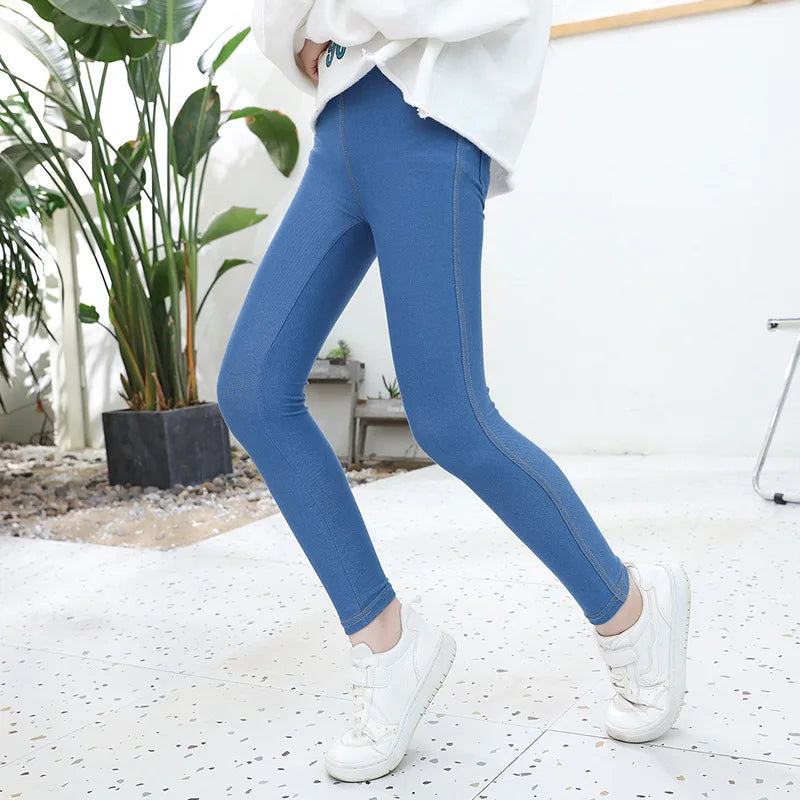 MaisonVerde® Girls’ Elastic Skinny Pants – Solid Colour Stretch Trousers (3–12 Years)