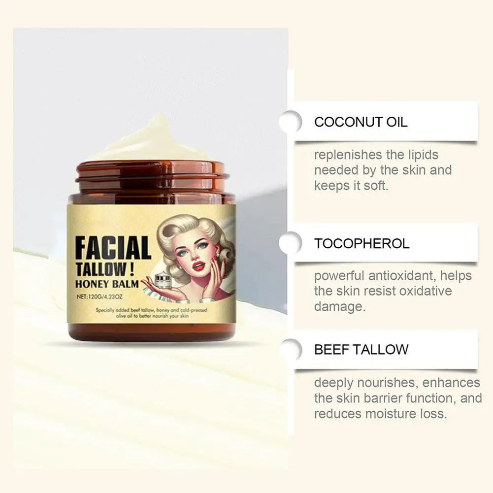 Whipped Beef Tallow And Honey Balm Moisturizing Beef Tallow Face Cream Body Lotion Grass Fed Grass Finished Face Cream Care 120g/25g