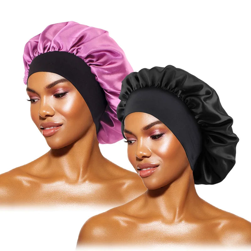 MaisonVerde® Unisex Satin Hair Bonnet – Wide-Brim Night Sleeping & Bathing Cap | Elastic Band Head Wrap for Hair Care & Protection