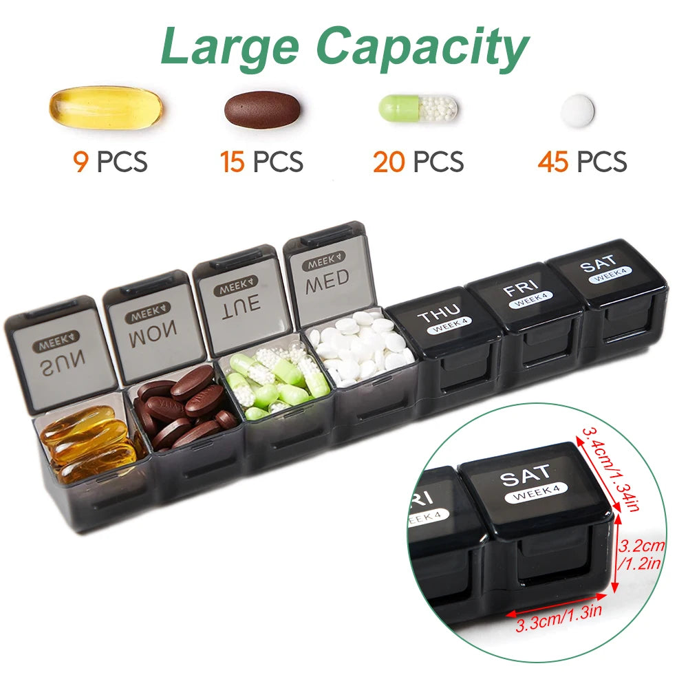 MaisonVerde® Extra-Large 28-Day Pill Organizer – 4-Week Medicine & Vitamin Case with Weekly Travel Trays | BPA-Free Monthly Supplement Box