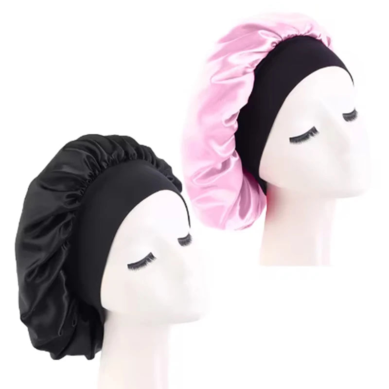 MaisonVerde® Unisex Satin Hair Bonnet – Wide-Brim Night Sleeping & Bathing Cap | Elastic Band Head Wrap for Hair Care & Protection