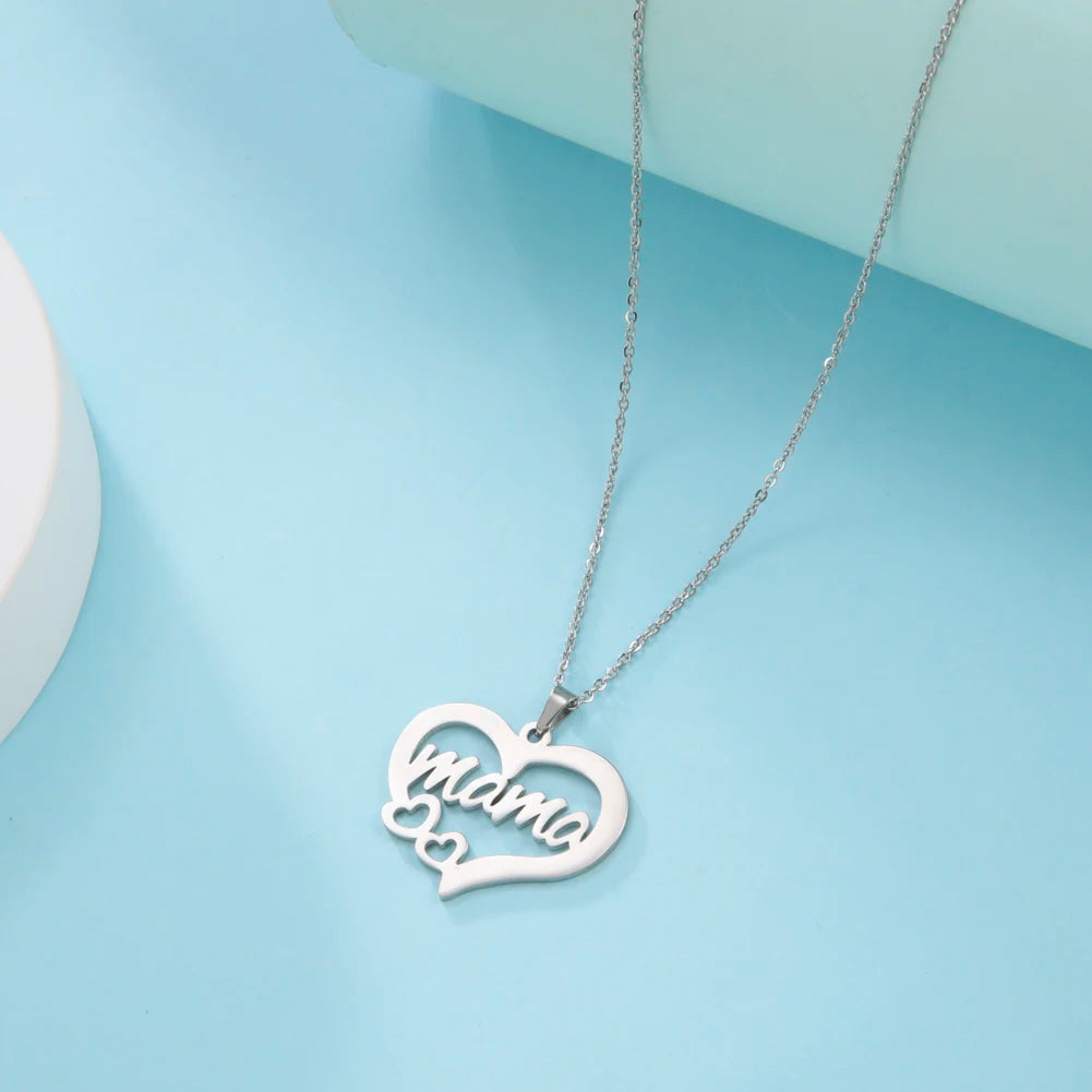 MaisonVerde® "Mama" Heart Pendant Necklace – Stainless Steel Love Letter Jewelry Gift for Women | Elegant Mother’s Day Necklace