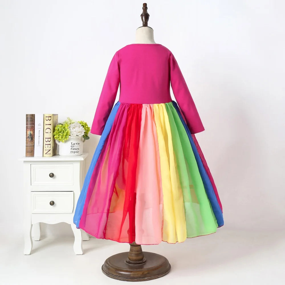Rainbow Color Block Cotton Dress – Long Sleeve Party Dress for Girls | Fall & Winter Fashion (Ages 4–6) | Maison Verde