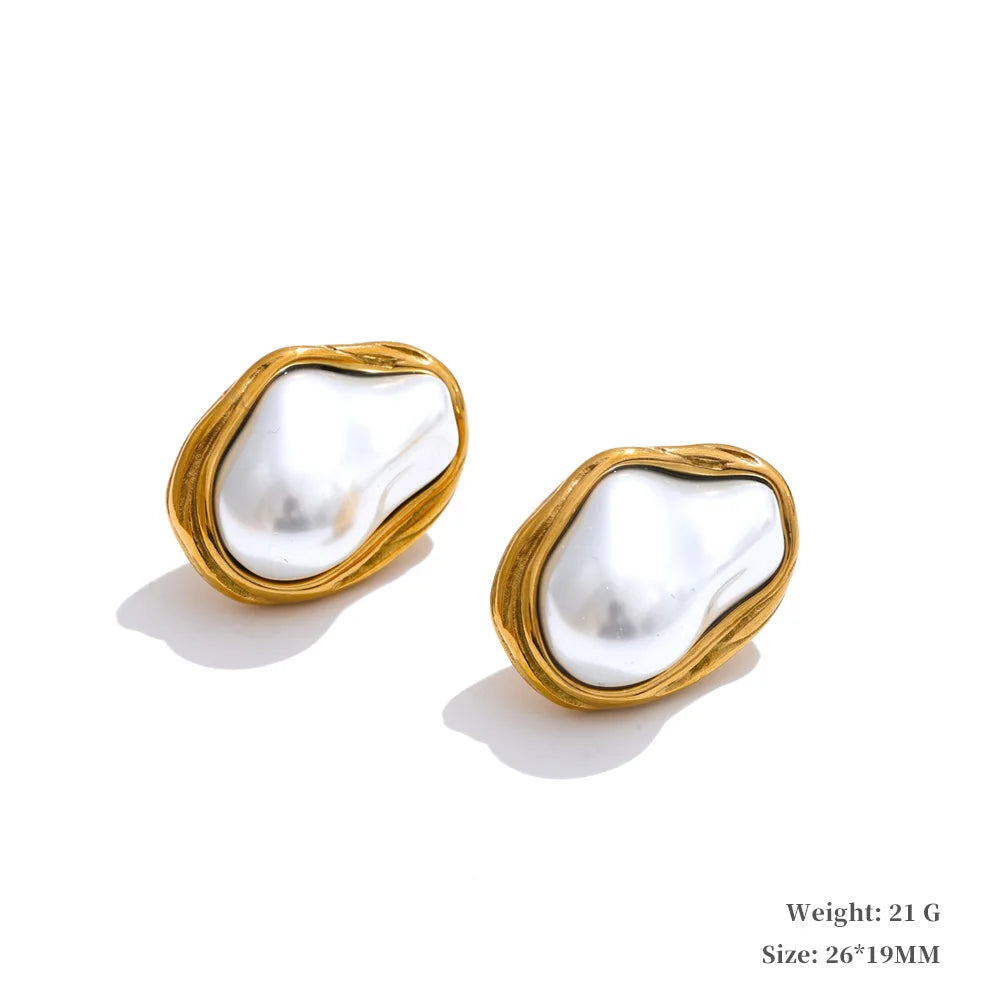 MaisonVerde® Baroque Pearl & Gold Chain Jewelry Set – Simulated Pearl Necklace & Earrings | PVD Gold Plated Stainless Steel Elegance