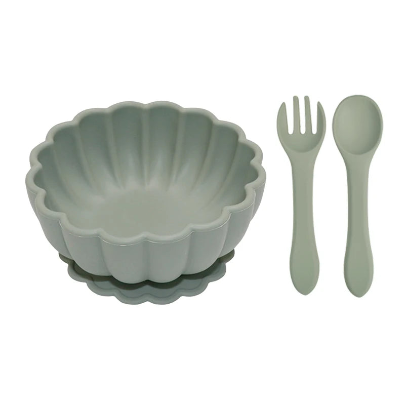 MaisonVerde® 3-Piece Silicone Baby Feeding Set – Suction Bowl with Fork & Spoon | BPA-Free, Non-Slip, Waterproof Tableware
