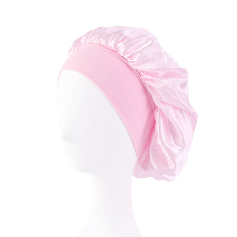 MaisonVerde® Unisex Satin Hair Bonnet – Wide-Brim Night Sleeping & Bathing Cap | Elastic Band Head Wrap for Hair Care & Protection
