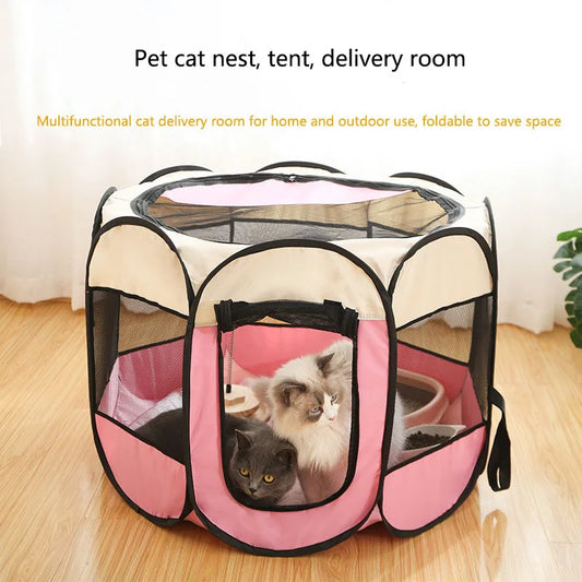 Foldable Pet Playpen & Nest – Octagonal Cat & Dog Tent for Indoor/Outdoor Use