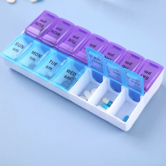 MaisonVerde® Weekly Travel Pill Organizer – 7-Day Compact Pill Box with 14 Compartments | AM/PM Storage for Vitamins, Tablets & Fish Oils