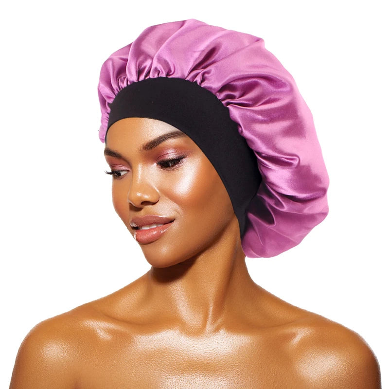 MaisonVerde® Unisex Satin Hair Bonnet – Wide-Brim Night Sleeping & Bathing Cap | Elastic Band Head Wrap for Hair Care & Protection