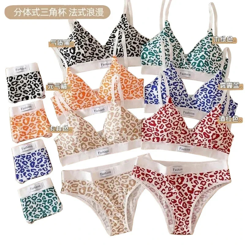MaisonVerde® Leopard Print Seamless Bra & Brief Set – Wireless Summer Lingerie with Adjustable Straps | Sexy Traceless Comfort