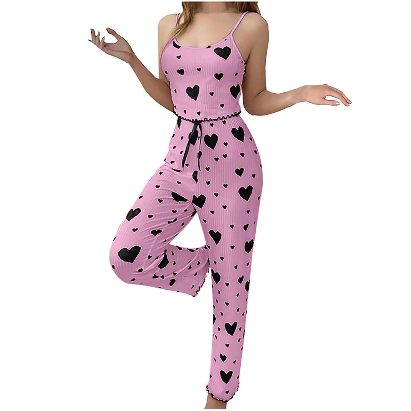 MaisonVerde® Plus Size Women’s Pajama Set – 2-Piece Sleeveless Vest & Trousers | Soft Breathable Love Print Loungewear