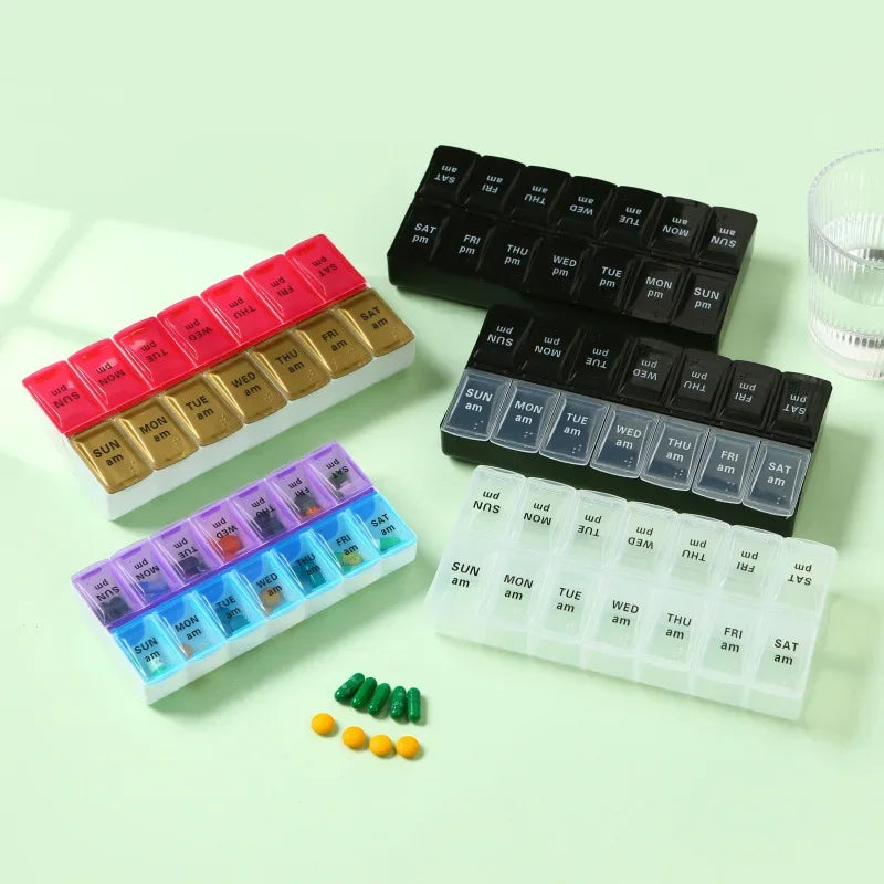 MaisonVerde® Weekly Travel Pill Organizer – 7-Day Compact Pill Box with 14 Compartments | AM/PM Storage for Vitamins, Tablets & Fish Oils